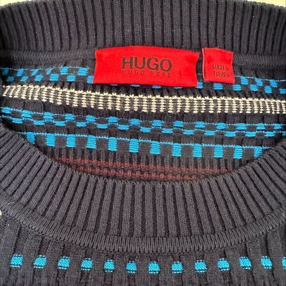 Hugo Boss sweater, Sz M-L, long sleeve pull over, navy, bright blue, EUC - Picture 5 of 16